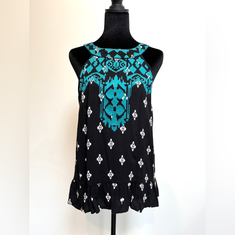 Anthropologie, teal embroidered tank top by THML, size Medium